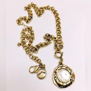 JM Collection Rustic Pearl Gold Metal Necklace